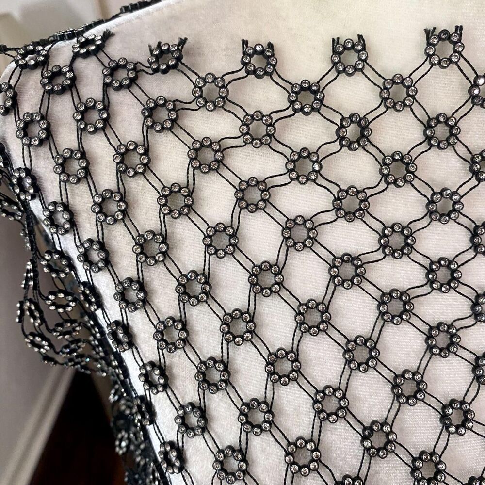 Black Silver Early 2000's See Through Rhinestone Fishnet Top OS / S / XS - Picture 7 of 8